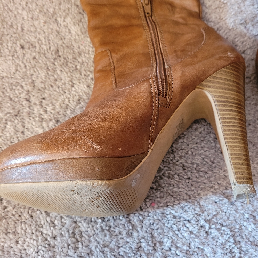 Jessica Simpson Platform High Heel High Boot Brown Size 7B Leather Outer Anne - Picture 5 of 8
